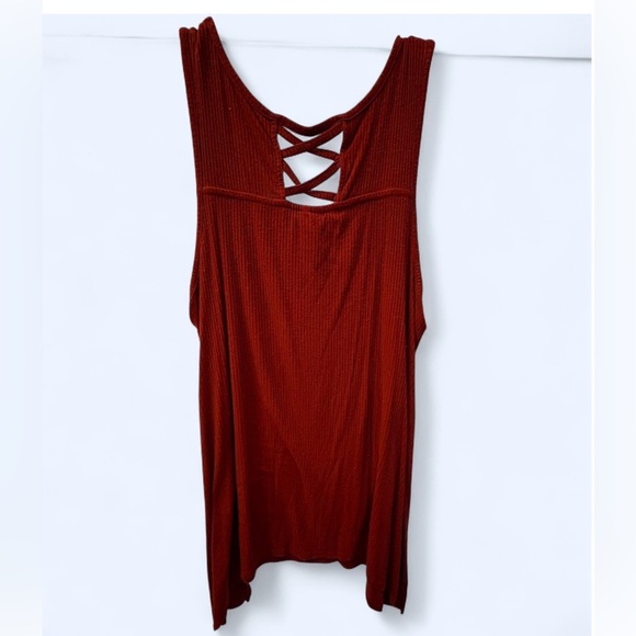 Women’s Faded Glory Crisscross Back Ribbed Tank Top - Burgundy | Size XL - Picture 6 of 7